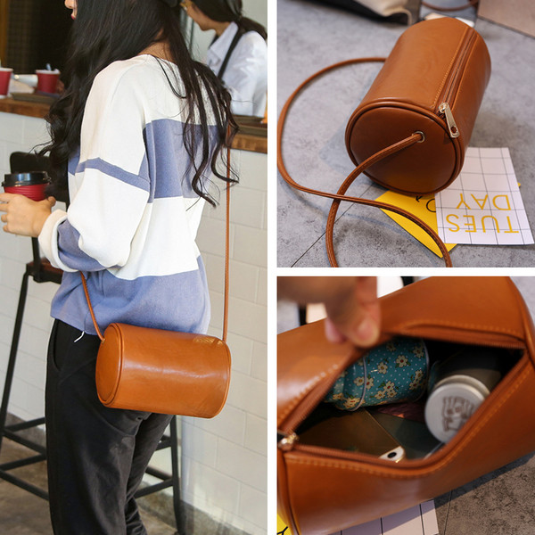 Mini geanta de dama cilindrica din piele ecologica in trei culori