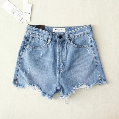 Pantaloni scurti de dama din denim cu talie inalta in trei culori si rupti