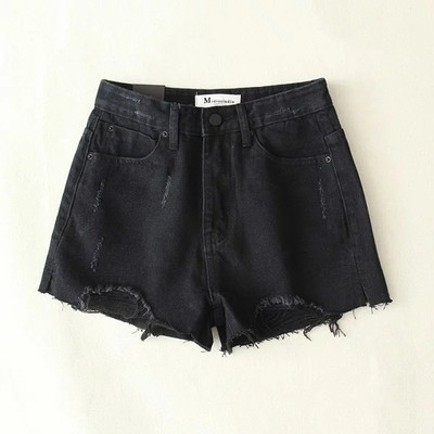 Pantaloni scurti de dama din denim cu talie inalta in trei culori si rupti