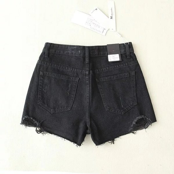 Pantaloni scurti de dama din denim cu talie inalta in trei culori si rupti