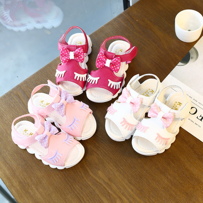Нежни детски ежеддневни сандали за момичета с декоративна мини панделка в три свежи цвята