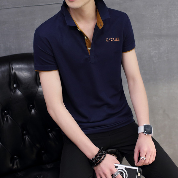 Bluză bărbătească de vară cu mâneci scurte cu guler cu rever