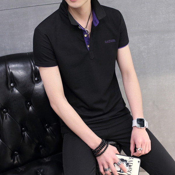 Bluză bărbătească de vară cu mâneci scurte cu guler cu rever