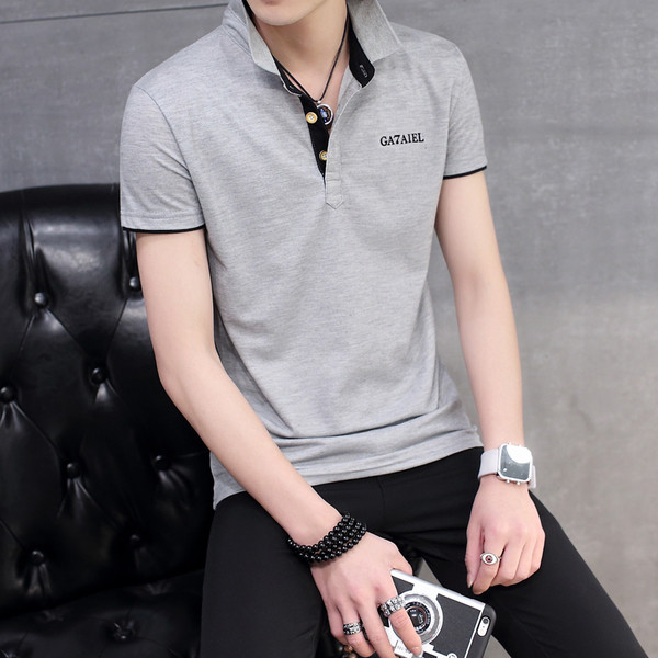 Bluză bărbătească de vară cu mâneci scurte cu guler cu rever