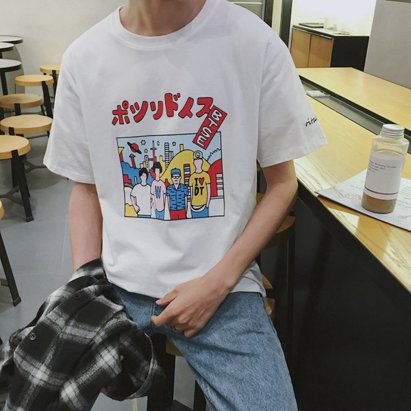 Tricou la zi cu maneci scurte - model larg + imprimeu colorat