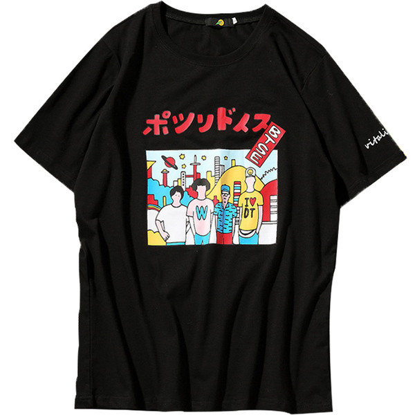 Tricou la zi cu maneci scurte - model larg + imprimeu colorat