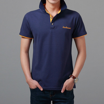 Тънка мъжка тениска в различни разцветки по яката и ръкавите