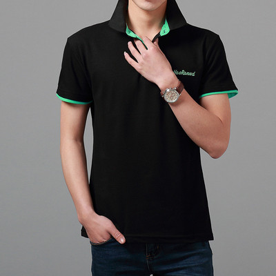 Тънка мъжка тениска в различни разцветки по яката и ръкавите