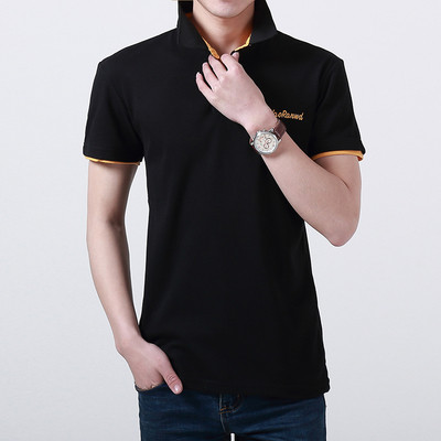 Тънка мъжка тениска в различни разцветки по яката и ръкавите