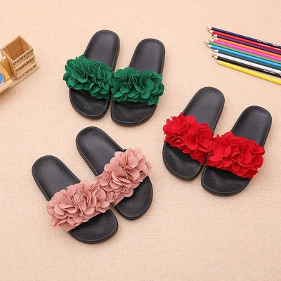 Modern children`s casual slippers for girls with a flat sole in three colors
