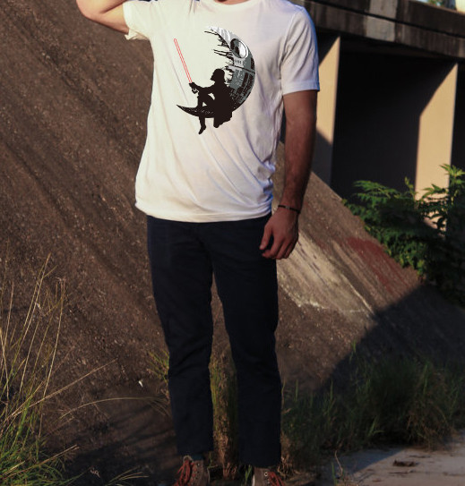 Мъжка блуза с къс ръкав и актуален принт, бял цвят