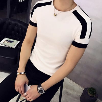 Λεπτό ανδρικό T-shirt με φαρδιά O-κολάρο - πολλά χρώματα