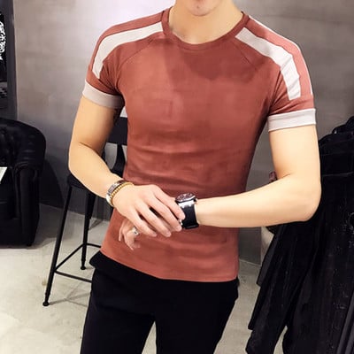 Λεπτό ανδρικό T-shirt με φαρδιά O-κολάρο - πολλά χρώματα