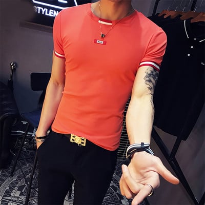 Λεπτό ανδρικό T-shirt με φαρδιά O-κολάρο - πολλά χρώματα