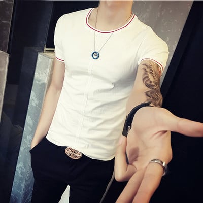 Λεπτό ανδρικό T-shirt με φαρδιά O-κολάρο - πολλά χρώματα