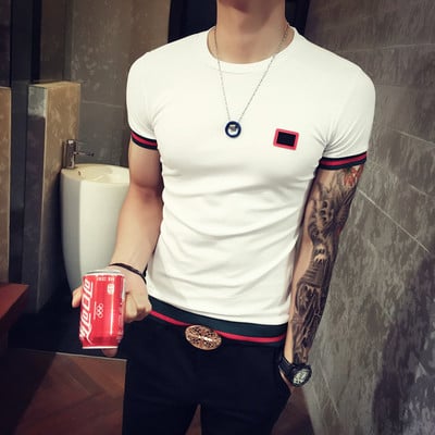 Λεπτό ανδρικό T-shirt με φαρδιά O-κολάρο - πολλά χρώματα