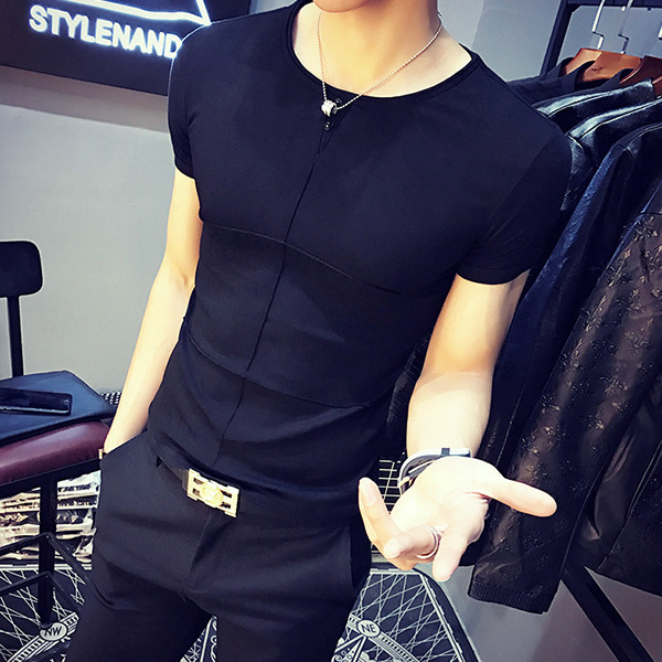 Tricou bărbătesc slim fit cu guler larg în formă de O - multe culori