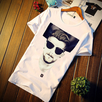 Bluză bărbătească stilată cu mâneci scurte alb-negru + imprimeu