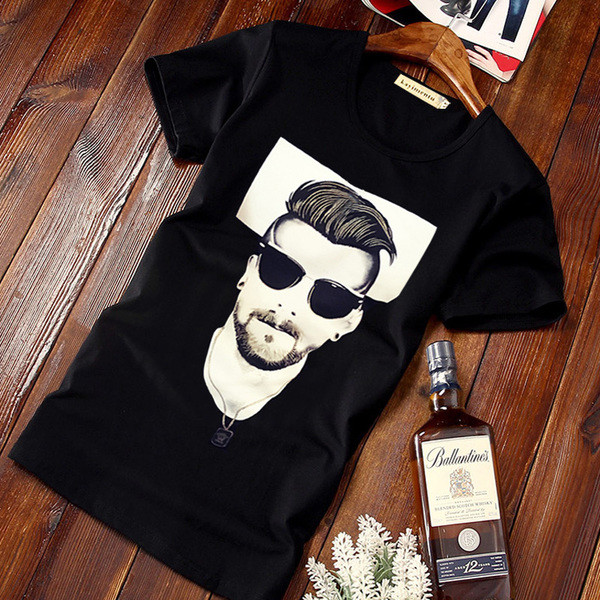 Bluză bărbătească stilată cu mâneci scurte alb-negru + imprimeu