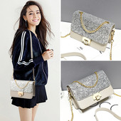 Mini geanta de dama eleganta cu paiete si lant metalic in mai multe culori