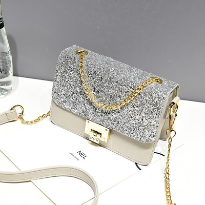 Mini geanta de dama eleganta cu paiete si lant metalic in mai multe culori