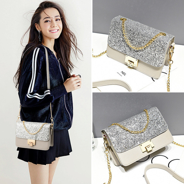 Mini geanta de dama eleganta cu paiete si lant metalic in mai multe culori