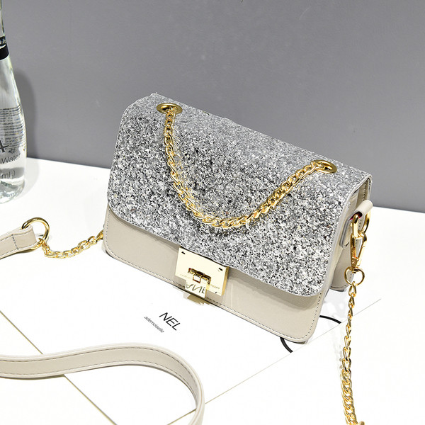 Mini geanta de dama eleganta cu paiete si lant metalic in mai multe culori