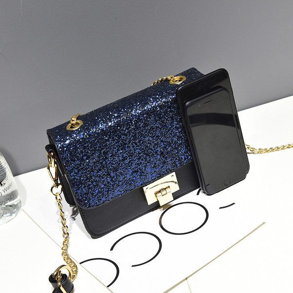 Mini geanta de dama eleganta cu paiete si lant metalic in mai multe culori