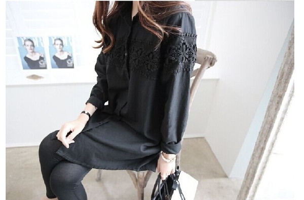 Cămașă lungă de damă în două culori cu broderie