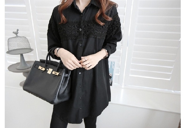 Cămașă lungă de damă în două culori cu broderie