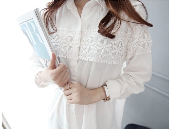 Cămașă lungă de damă în două culori cu broderie