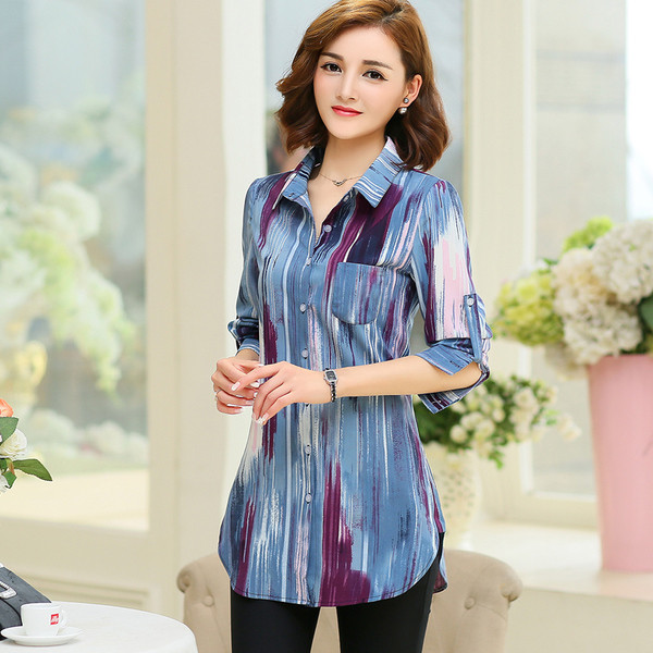 Дамска дълга риза в различни цветове и щампи с 3/4 ръкав