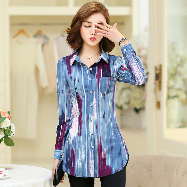 Дамска дълга риза в различни цветове и щампи с 3/4 ръкав