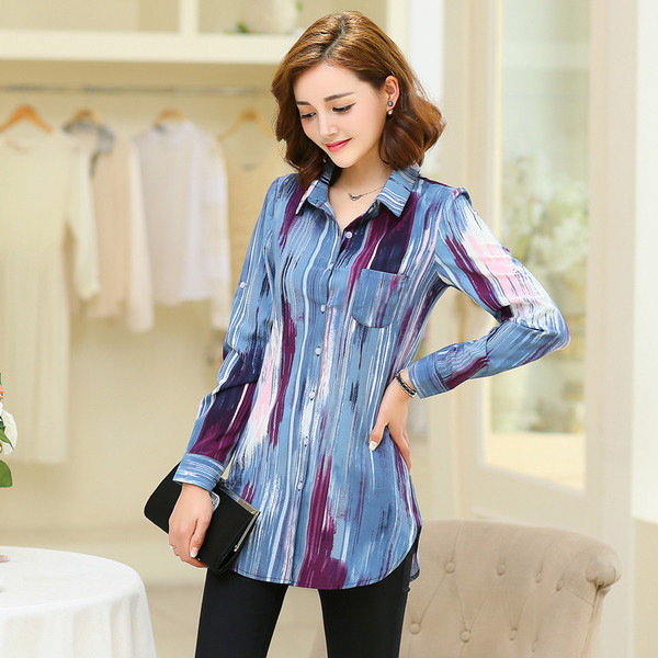 Дамска дълга риза в различни цветове и щампи с 3/4 ръкав