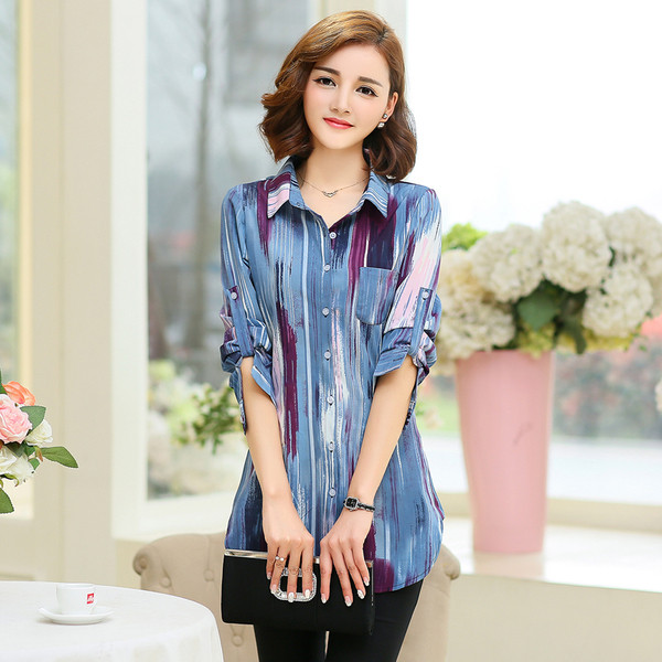 Дамска дълга риза в различни цветове и щампи с 3/4 ръкав