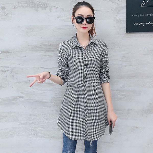 Дамска дълга карирана риза с дълъг ръкав в три цвята