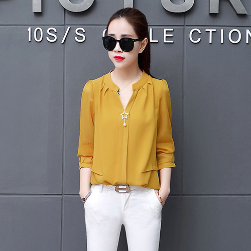 Cămașă elegantă de damă cu decolteu în V în mai multe culori cu mâneci transparente