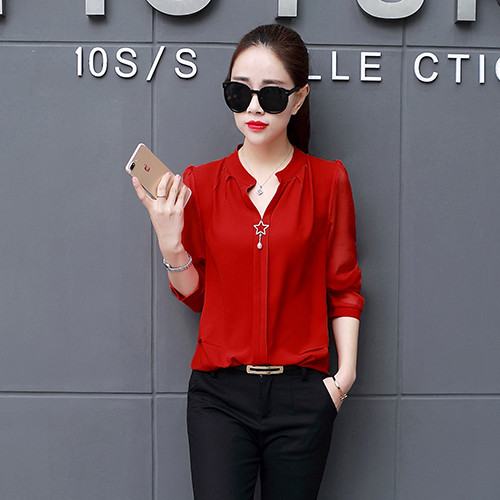 Cămașă elegantă de damă cu decolteu în V în mai multe culori cu mâneci transparente