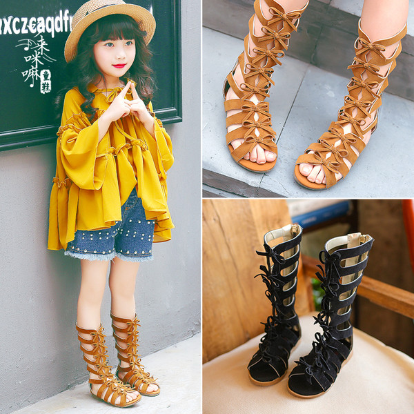 Ρωμαϊκά παιδικά σανδάλια για κορίτσια με ίσια σόλα σε διάφορα χρώματα, δύο μοντέλα