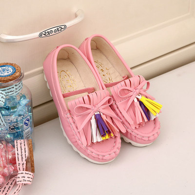 Pantofi casual copii pentru fete cu ciucuri colorati in doua culori