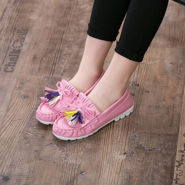 Pantofi casual copii pentru fete cu ciucuri colorati in doua culori