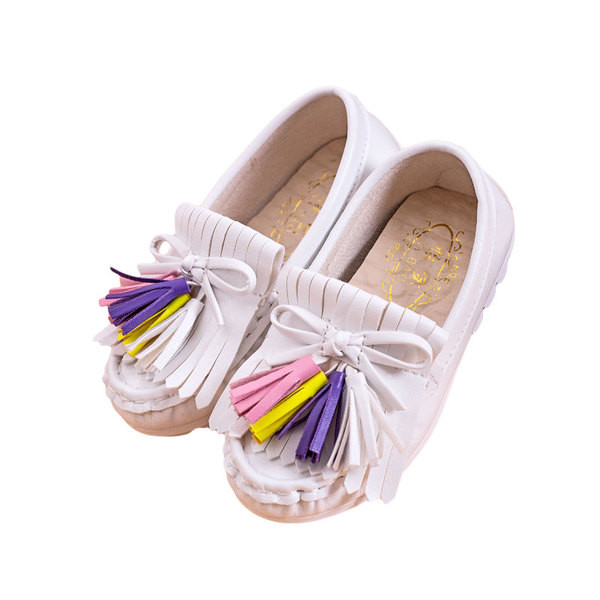 Pantofi casual copii pentru fete cu ciucuri colorati in doua culori