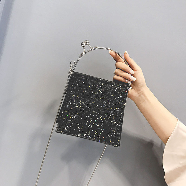 Mini geanta de dama eleganta cu paiete si lant metalic