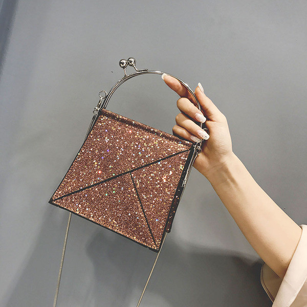 Mini geanta de dama eleganta cu paiete si lant metalic