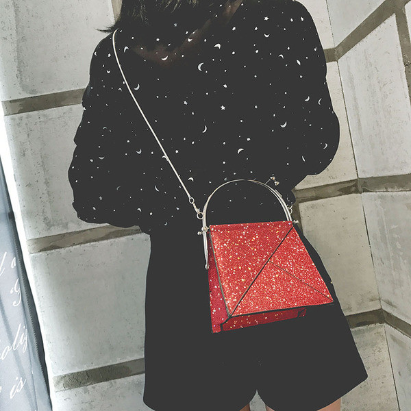 Mini geanta de dama eleganta cu paiete si lant metalic