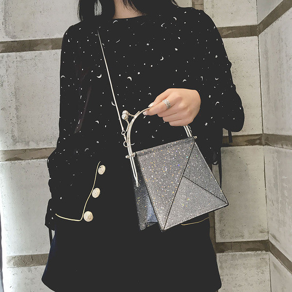 Mini geanta de dama eleganta cu paiete si lant metalic