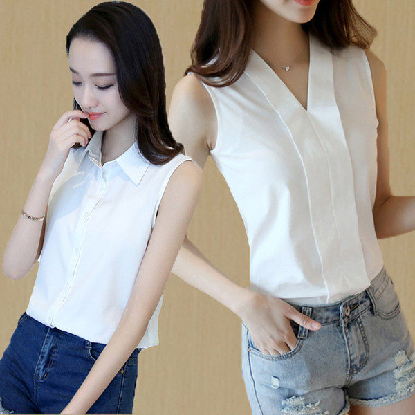 Cămașă de vară de damă fără mâneci în două modele cu nasturi și fără nasturi