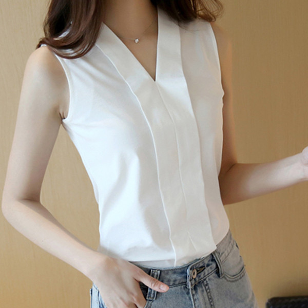 Cămașă de vară de damă fără mâneci în două modele cu nasturi și fără nasturi