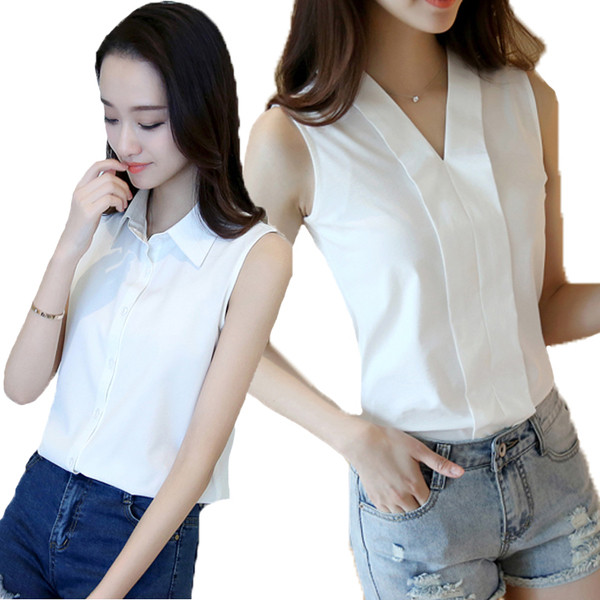 Cămașă de vară de damă fără mâneci în două modele cu nasturi și fără nasturi