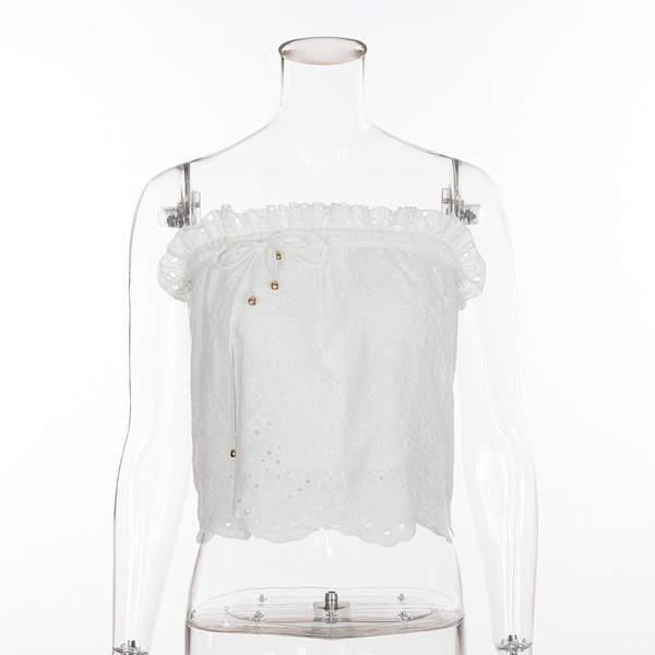 Модерно дамско бюстие в бял цвят с тънки връзки